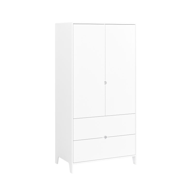 Kids White Scandi Double Wardrobe with 2 Drawers - Niko