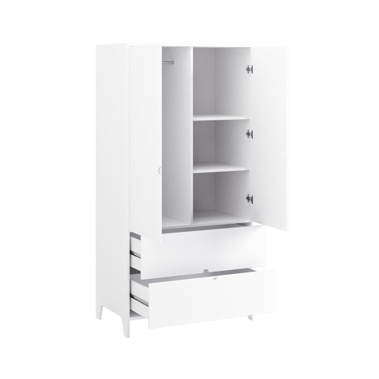 Kids White Scandi Double Wardrobe with 2 Drawers - Niko