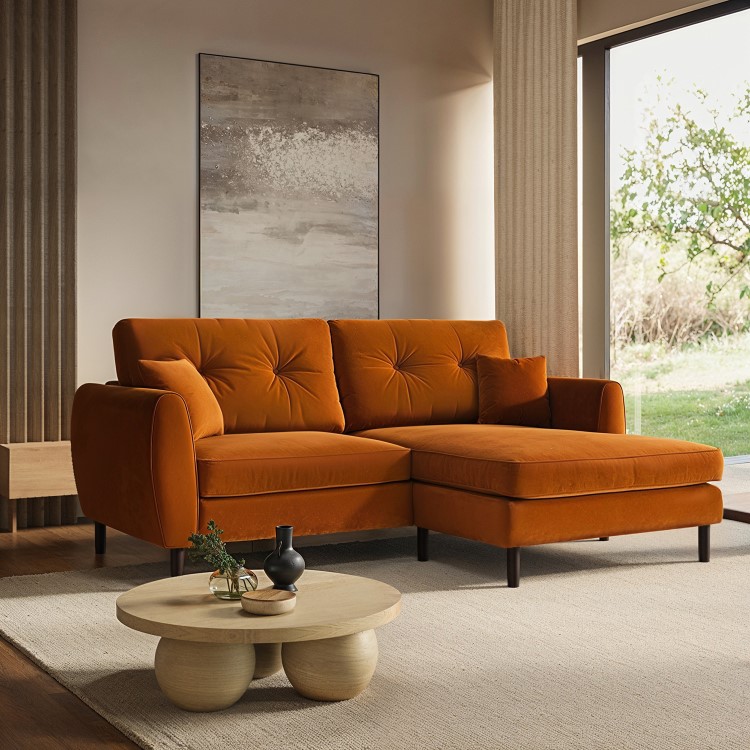 Rust Orange Velvet Reversible 3-Seater Corner Sofa - Nolen