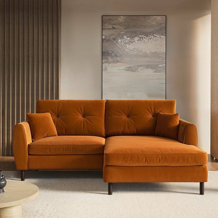 Rust Orange Velvet Reversible 3-Seater Corner Sofa - Nolen