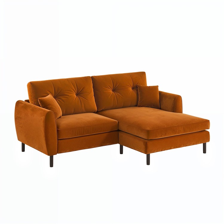 Rust Orange Velvet Reversible 3-Seater Corner Sofa - Nolen