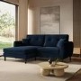 Navy Blue Velvet Reversible 3-Seater Chaise Corner Sofa - Nolen