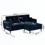 Navy Blue Velvet Reversible 3-Seater Chaise Corner Sofa - Nolen