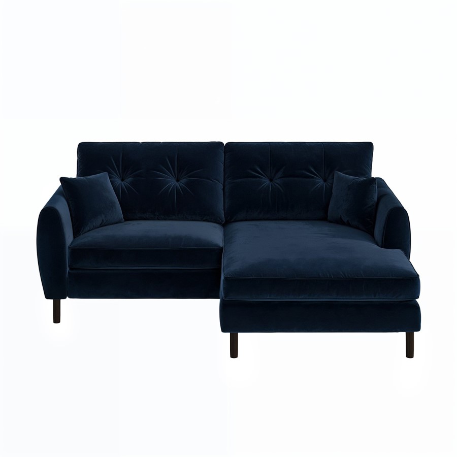 Navy Blue Velvet Reversible 3-Seater Chaise Corner Sofa - Nolen