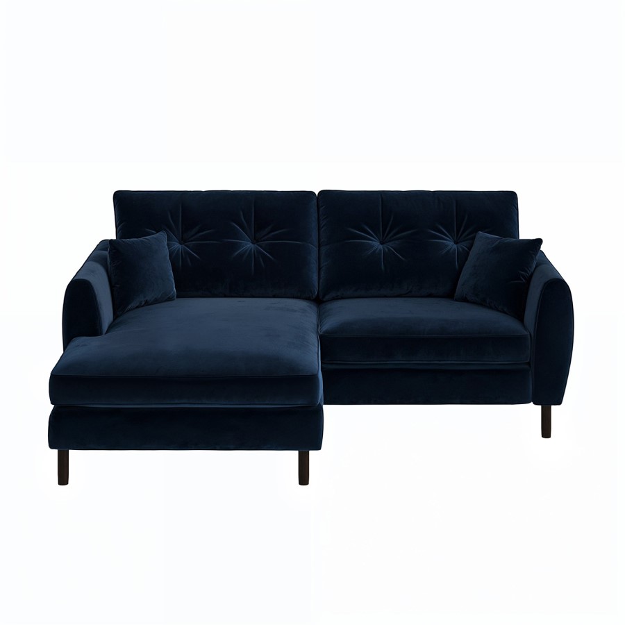 Navy Blue Velvet Reversible 3-Seater Chaise Corner Sofa - Nolen