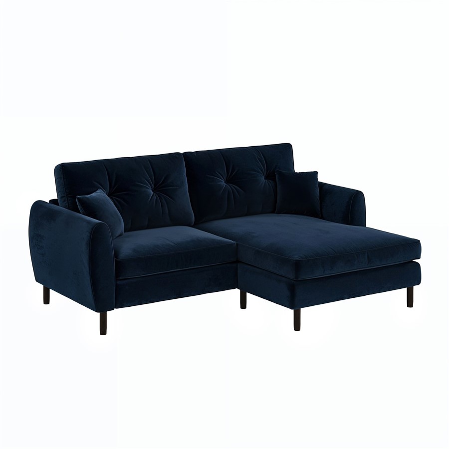 Navy Blue Velvet Reversible 3-Seater Chaise Corner Sofa - Nolen