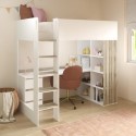 NLY001 High Sleeper Loft Bed with Desk and Storage in White and Oak - Nelly