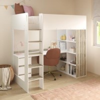 High Sleeper Loft Bed with Desk and Storage in White and Oak - Nelly High Sleeper Loft Bed with Desk and Storage in White and Oak - Nelly