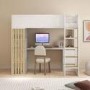 High Sleeper Loft Bed with Desk and Storage in White and Oak - Nelly