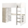 High Sleeper Loft Bed with Desk and Storage in White and Oak - Nelly