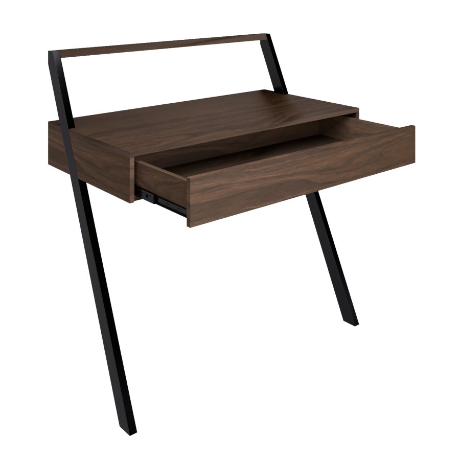 GRADE A1 - Walnut Brown Wall Mounted Leaning Desk with Storage Drawer - Nico