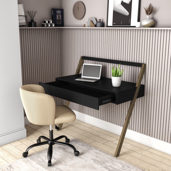 GRADE A2 - Black Wooden Ladder Desk with Storage Drawer - Nico