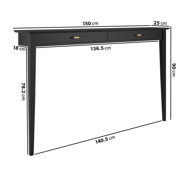 ONLY OPENED - Large & Narrow Black Console Table – 150cm - Noa