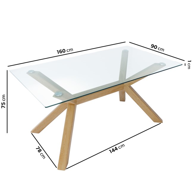 Large Rectangle Glass Top Dining Table with Solid Oak Legs - Nori