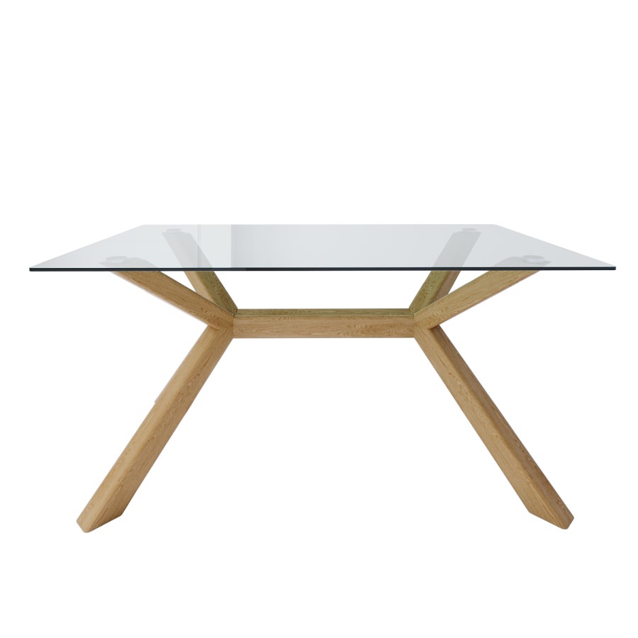 ONLY OPENED - Large Rectangle Glass Top Dining Table with Solid Oak Legs - Nori