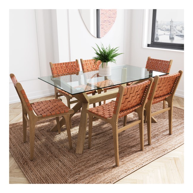 Large Rectangle Glass Top Dining Table with Solid Oak Legs - Nori