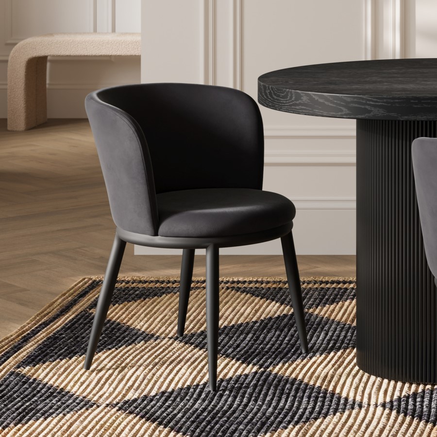 Set of 2 Black Velvet Dining Chairs - Nova