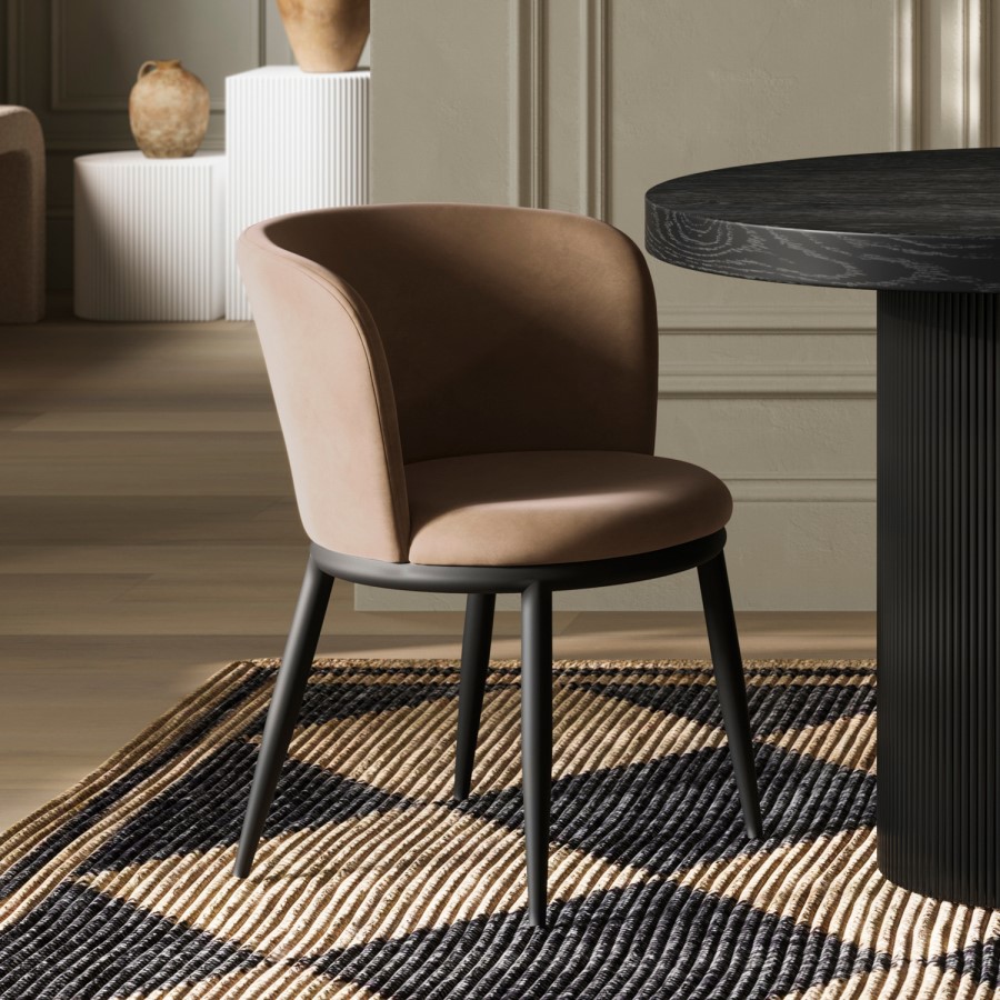 Set of 2 Brown Velvet Dining Chairs - Nova