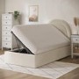 Beige Velvet Single Side-Lift Ottoman Bed with Curved Headboard - Nora