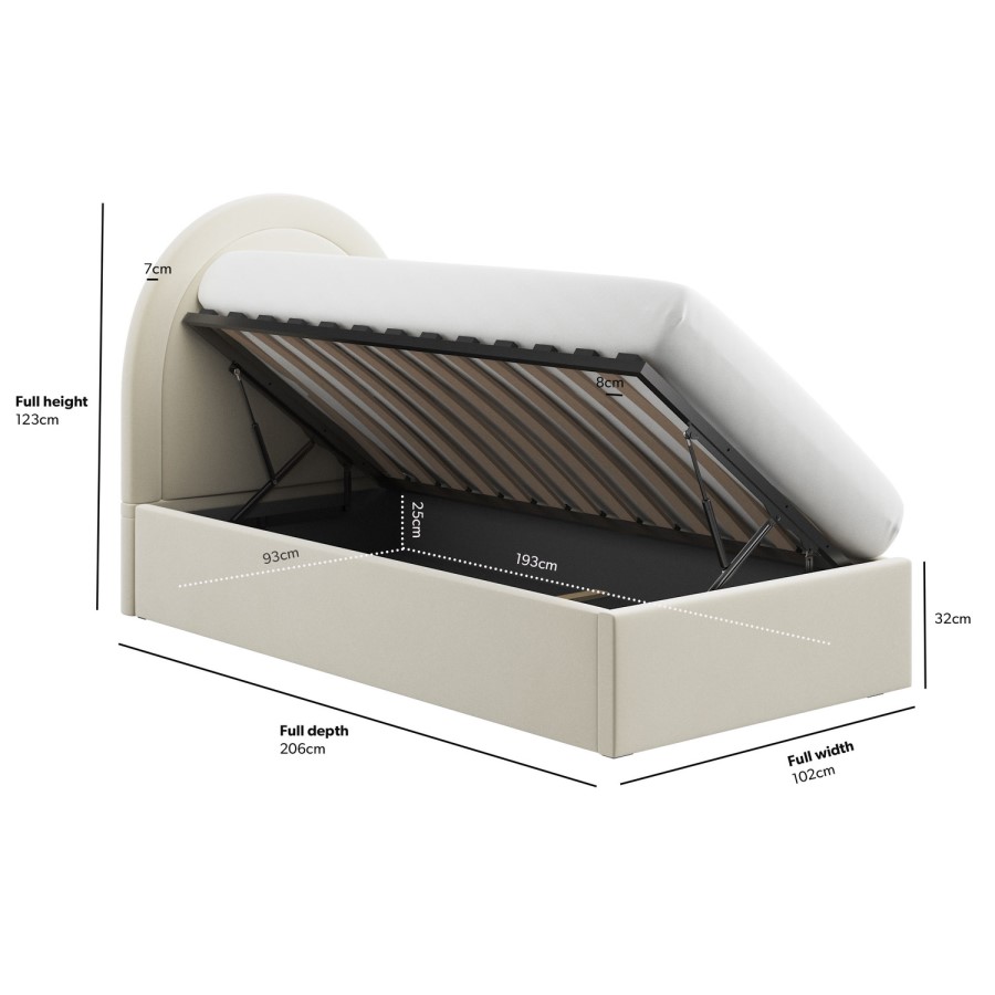 GRADE A1 - Beige Velvet Single Side-Lift Ottoman Bed with Curved Headboard - Nora