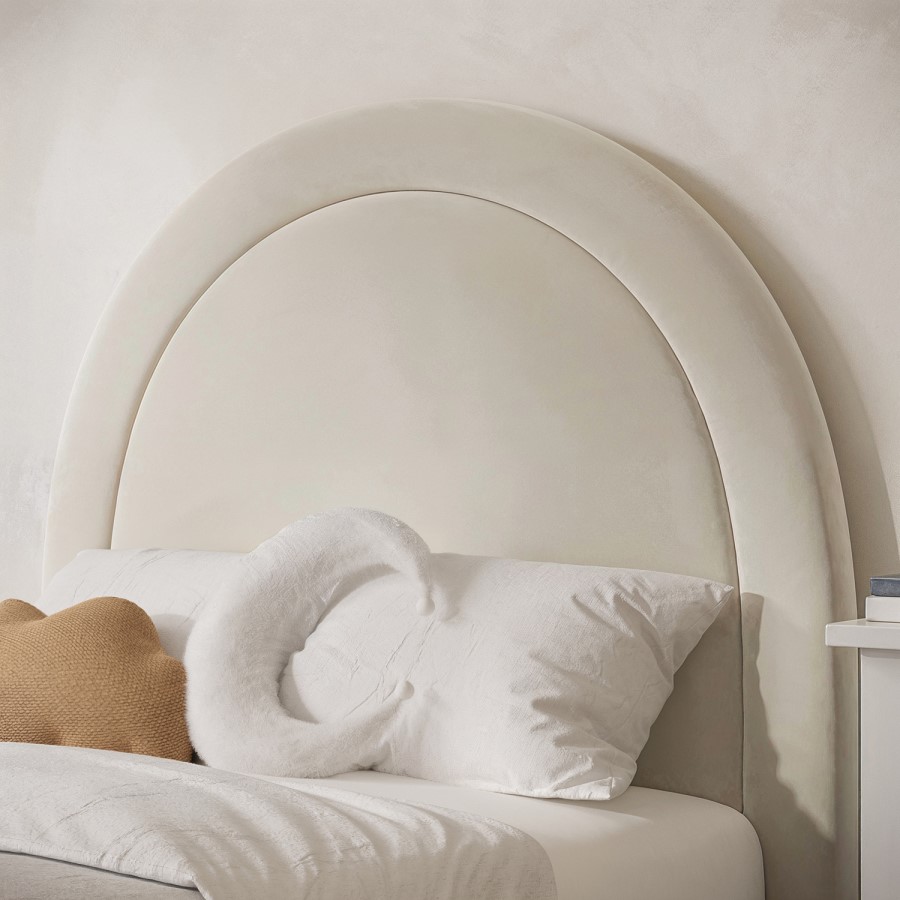 GRADE A1 - Beige Velvet Single Side-Lift Ottoman Bed with Curved Headboard - Nora