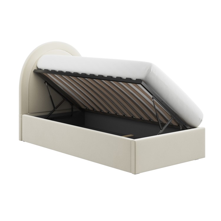 Beige Velvet Single Side-Lift Ottoman Bed with Curved Headboard - Nora