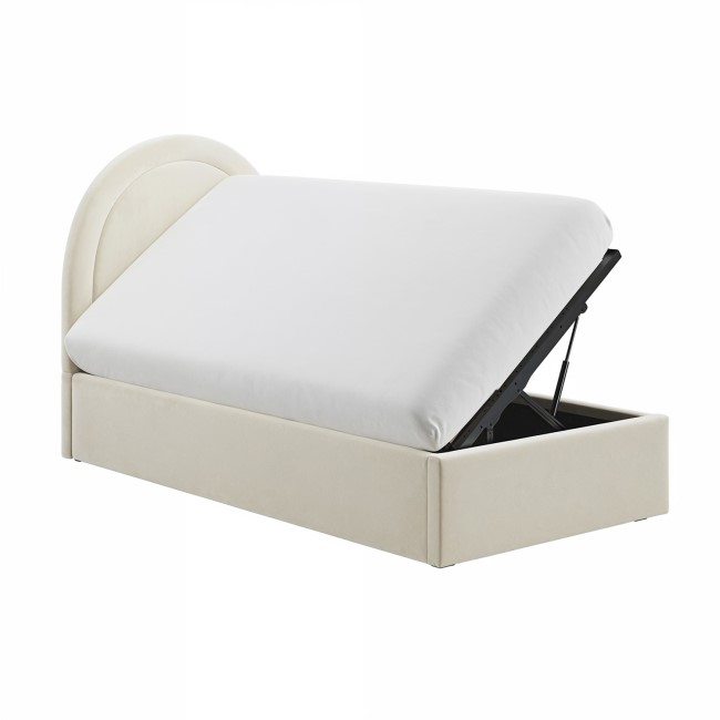 Beige Velvet Single Side-Lift Ottoman Bed with Curved Headboard - Nora