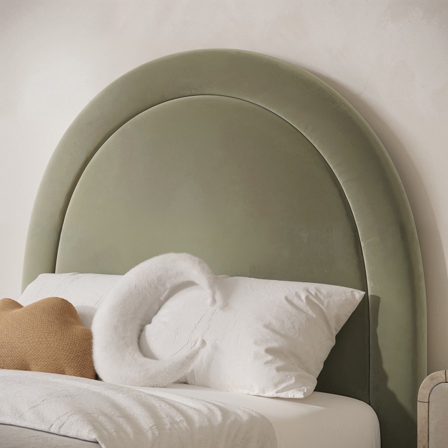 Sage Green Velvet Single Side-Lift Ottoman Bed with Curved Headboard - Nora - Furniture123