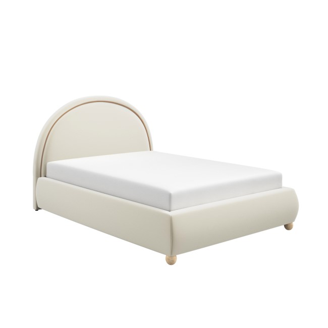 Cream Velvet Double Ottoman Bed with Curved Headboard - Nora