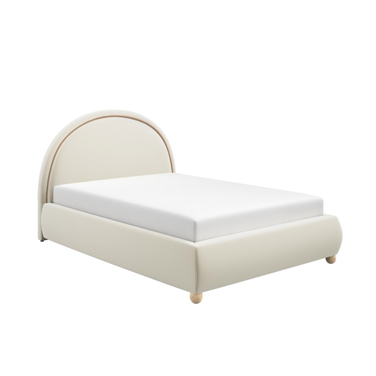 Cream Velvet Double Ottoman Bed with Curved Headboard - Nora