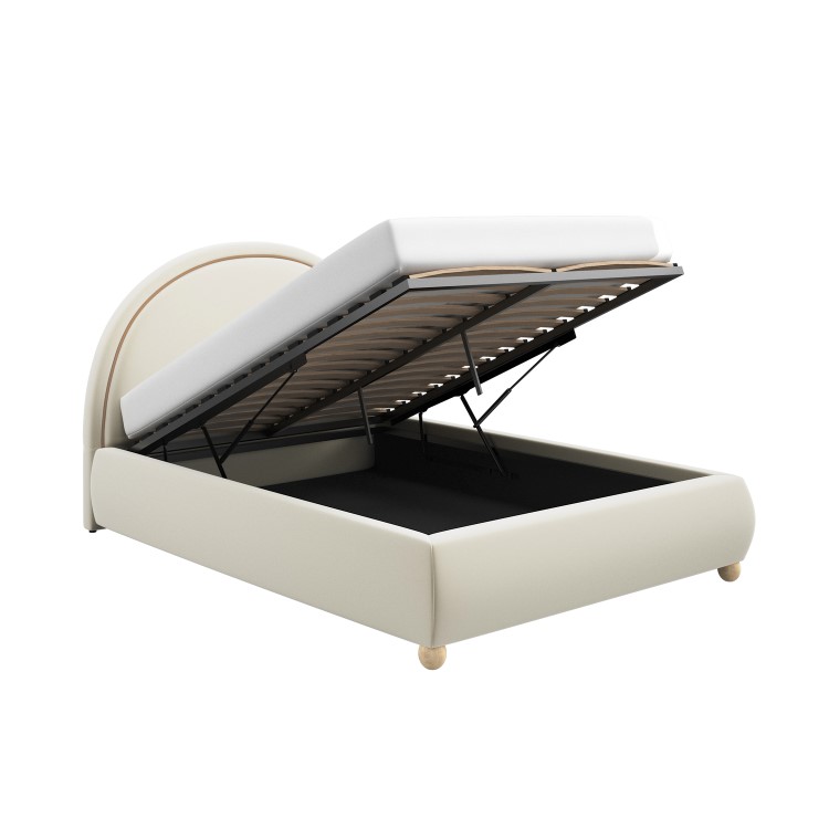 Cream Velvet Double Ottoman Bed with Curved Headboard - Nora