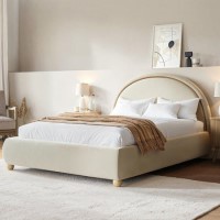 ONLY OPENED - Cream Velvet King Size Ottoman Bed with Curved Headboard - Nora