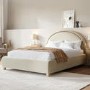 Cream Velvet King Size Ottoman Bed with Curved Headboard - Nora