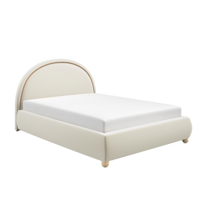 Cream Velvet King Size Ottoman Bed with Curved Headboard - Nora