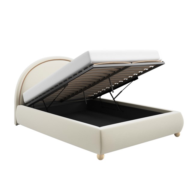 Cream Velvet King Size Ottoman Bed with Curved Headboard - Nora