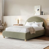 Sage Velvet Double Ottoman Bed with Curved Headboard - Nora