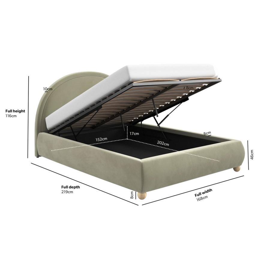 GRADE A2 - Sage Green Velvet King Size Ottoman Bed with Curved Headboard - Nora