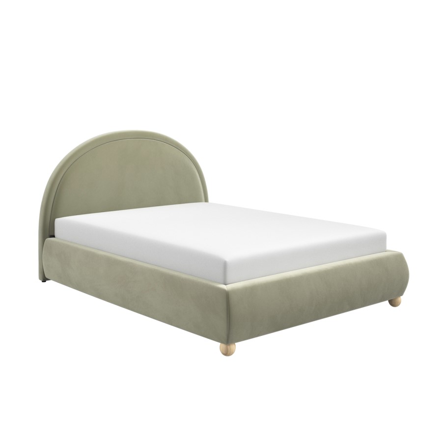 GRADE A2 - Sage Green Velvet King Size Ottoman Bed with Curved Headboard - Nora