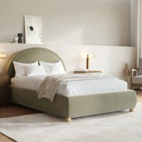 Sage Green Velvet Small Double Ottoman Bed with Curved Headboard - Nora Sage Green Velvet Small Double Ottoman Bed with Curved Headboard - Nora