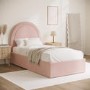 Pink Velvet Single Side-Lift Ottoman Bed with Curved Headboard - Nora