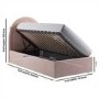 Pink Velvet Single Side-Lift Ottoman Bed with Curved Headboard - Nora
