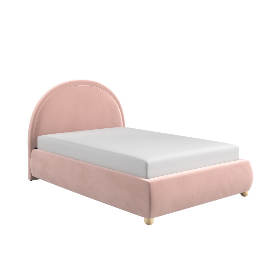Pink Velvet Small Double Ottoman Bed with Curved Headboard - Nora