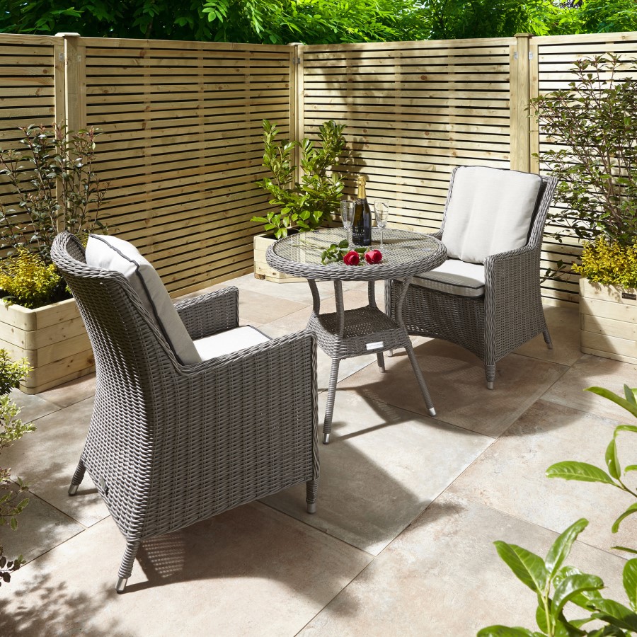 2 Seater Dark Grey Rattan Garden Bistro Set-Prestbury 