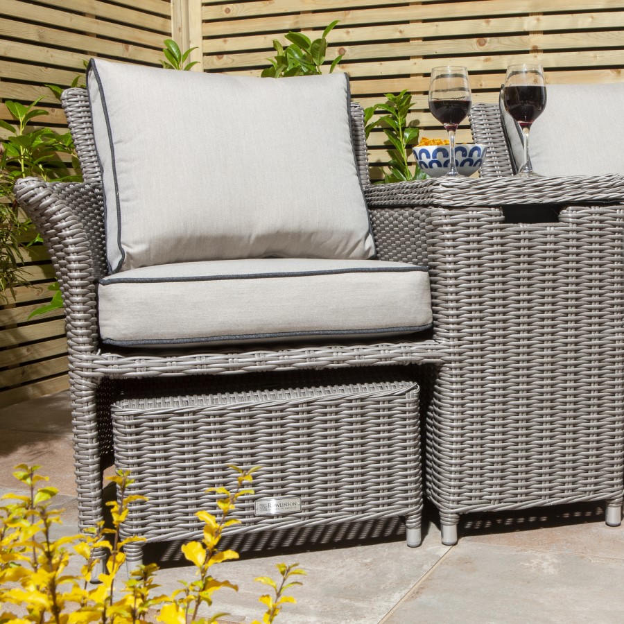 Grey Rattan Garden Love Seats with Storage Footstools-Prestbury