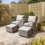 Grey Rattan Garden Love Seats with Storage Footstools-Prestbury