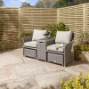 Grey Rattan Garden Love Seats with Storage Footstools-Prestbury
