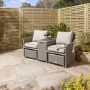 Grey Rattan Garden Love Seats with Storage Footstools-Prestbury