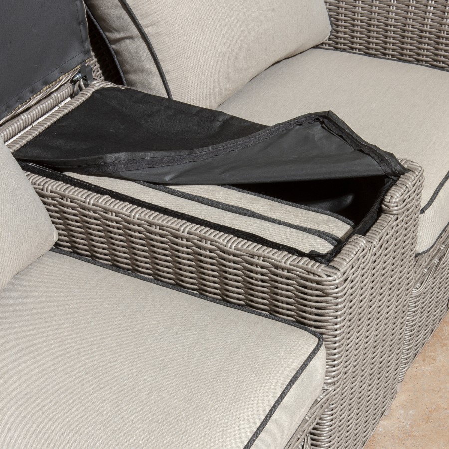 Grey Rattan Garden Love Seats with Storage Footstools-Prestbury