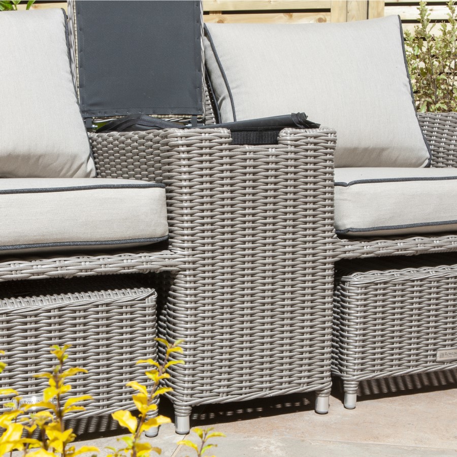 Grey Rattan Garden Love Seats with Storage Footstools-Prestbury