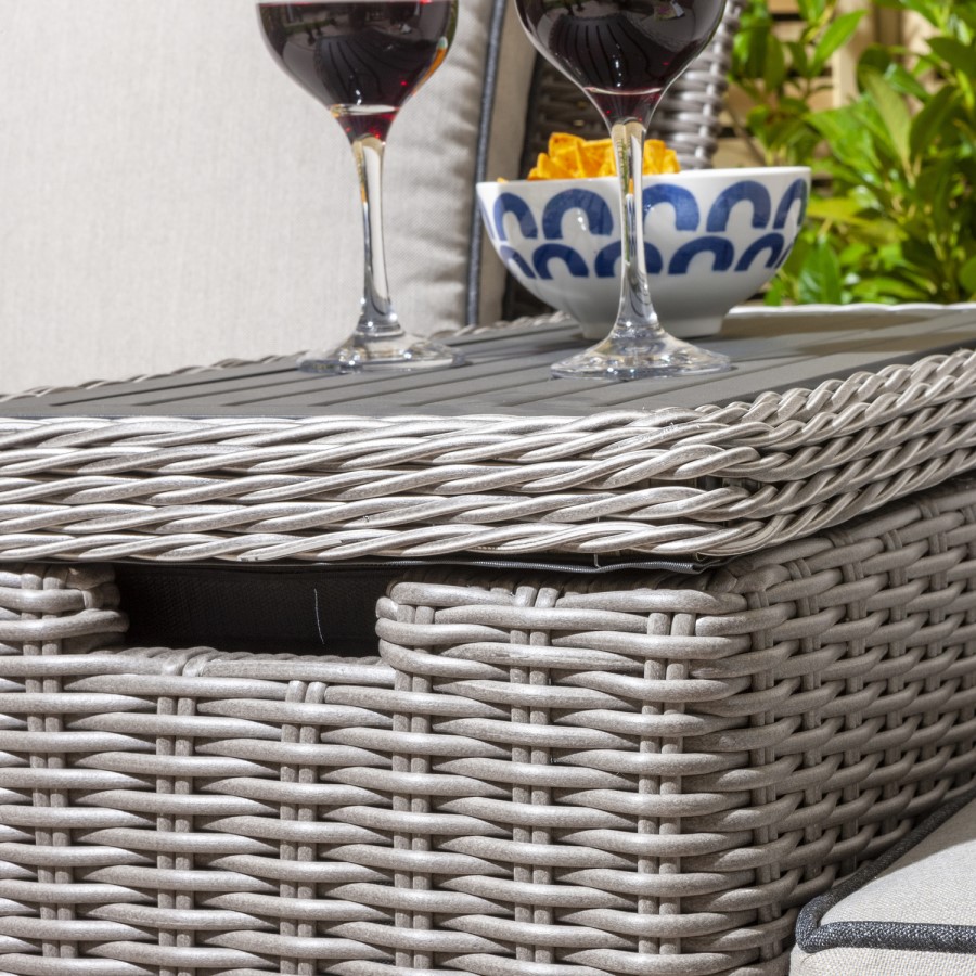 Grey Rattan Garden Love Seats with Storage Footstools-Prestbury